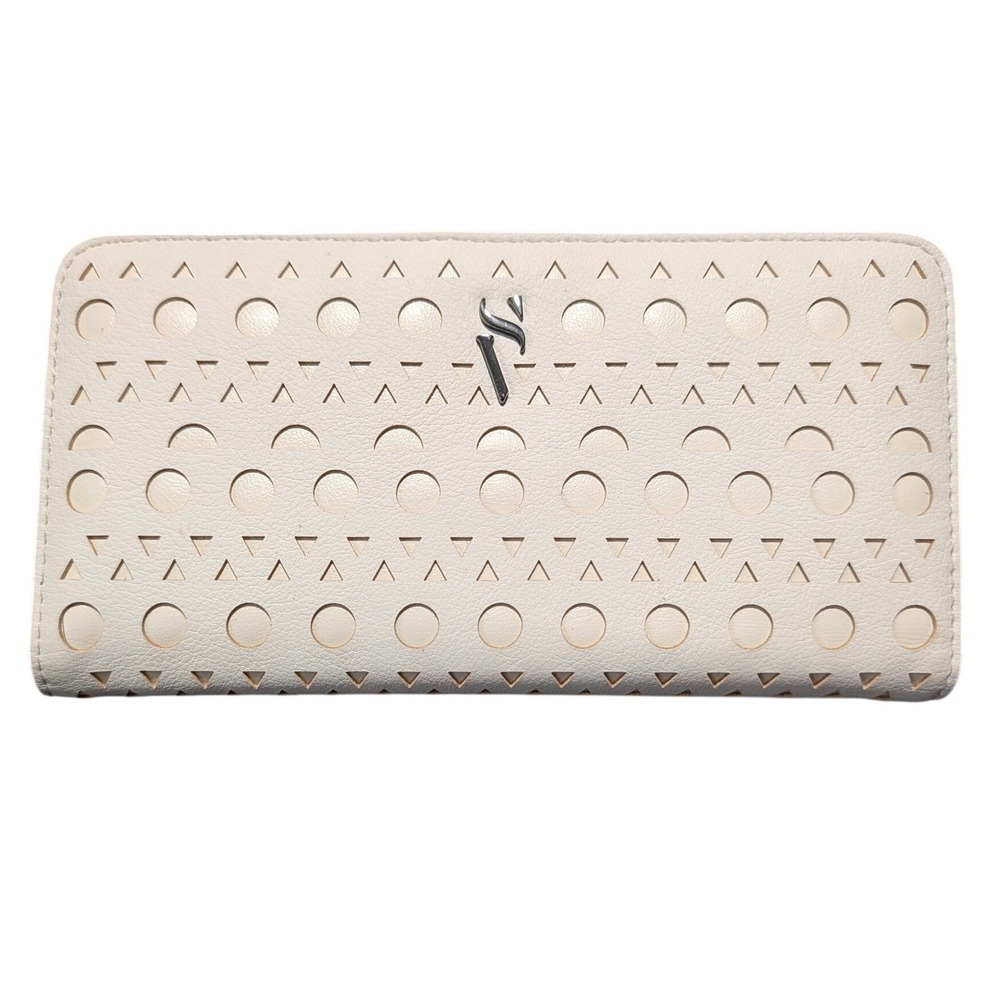 Simply Vera Vera Wang Cream Laser Cut Geometric Bifold Wallet Snap Closure Logo